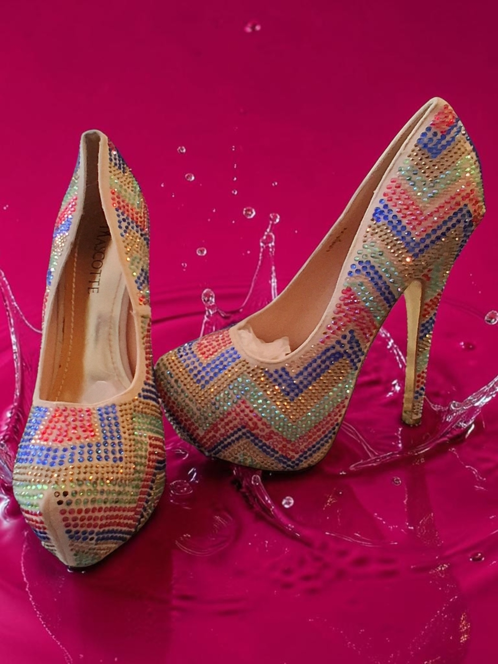 Mascotte Chevron Rhinestone Platform Pumps - Womens Shoes Size 7 Sexy Heels Cute